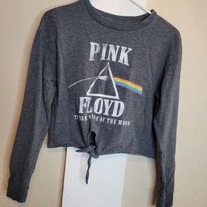Pink Floyd Sweatshirt Cropped Tie Front Knot Gray Womens Junior Size Medium